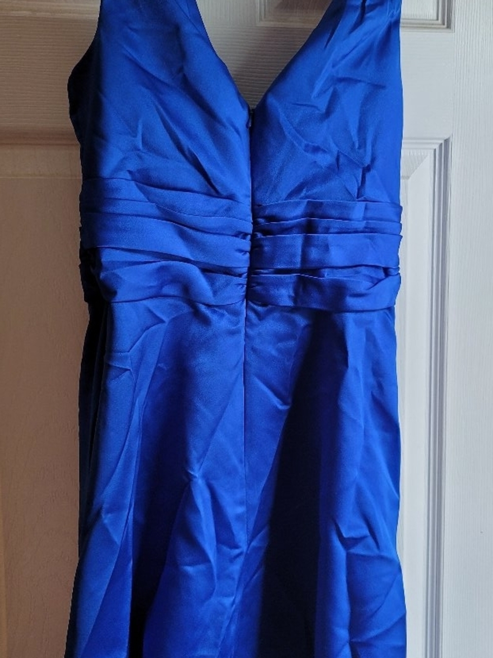 David's Bridal Strapless Royal Blue Satin Dress